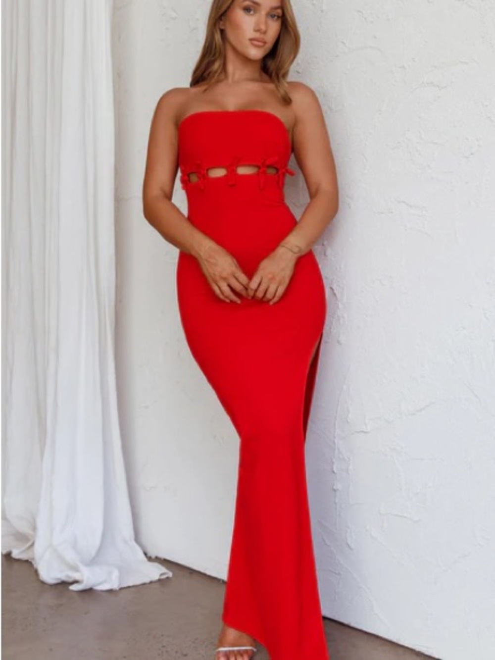 Selfie Leslie Mykonos Nights Strapless Maxi Dress Red